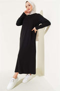 Crew Neck Combed Cotton Dress Black