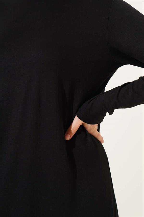 Crew Neck Combed Cotton Dress Black