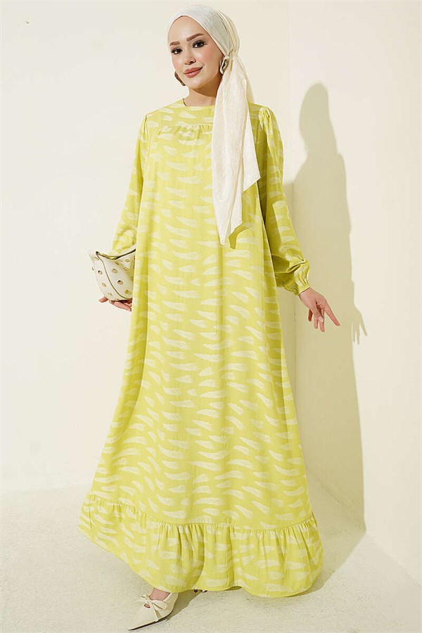 Yellow Crew Neck Yoke Dress
