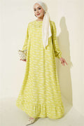 Yellow Crew Neck Yoke Dress