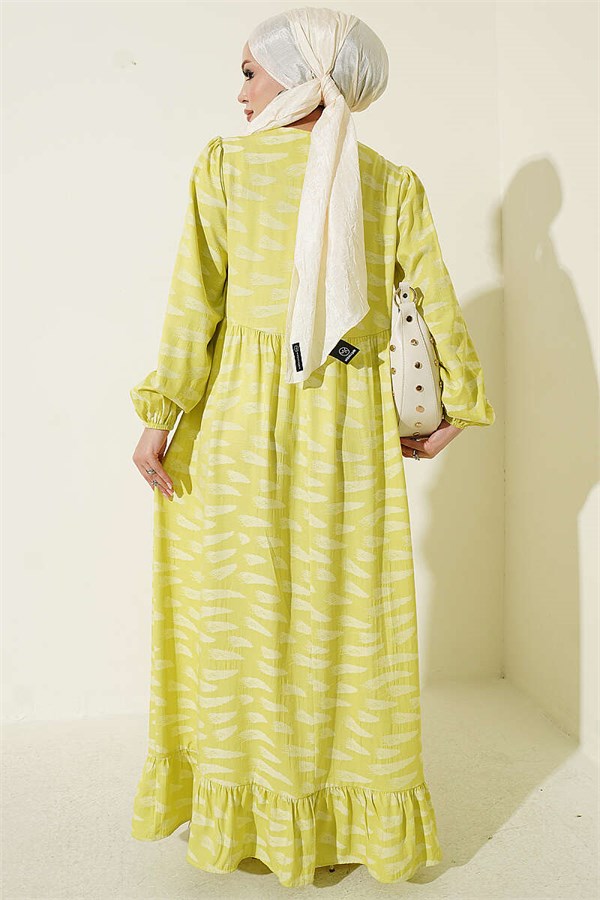 Yellow Crew Neck Yoke Dress