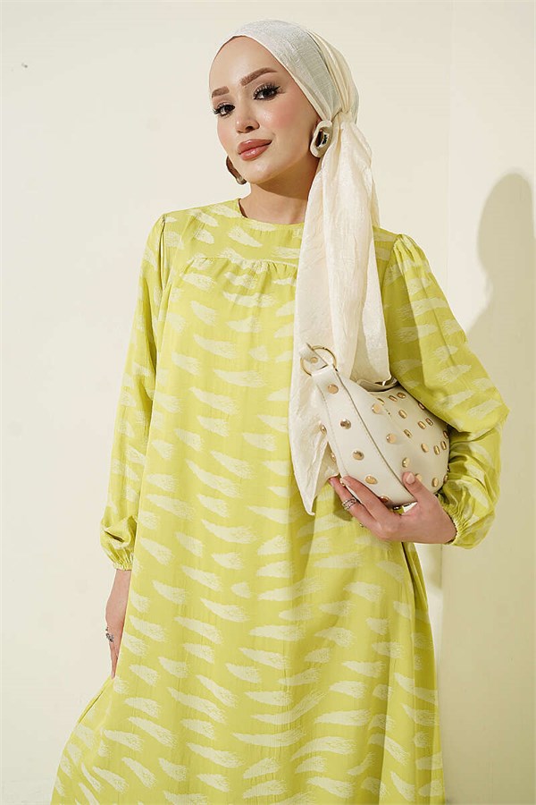 Yellow Crew Neck Yoke Dress