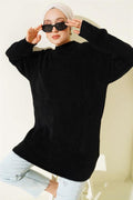 Crew Neck Beard Detailed Sweater Black