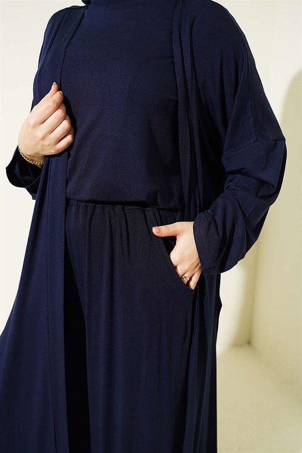 Crew Neck Loose 3 Piece Set Navy Blue
