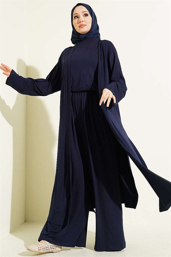 Crew Neck Loose 3 Piece Set Navy Blue