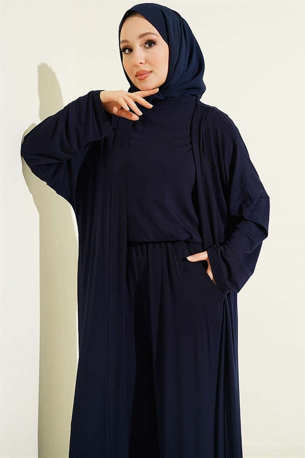 Crew Neck Loose 3 Piece Set Navy Blue