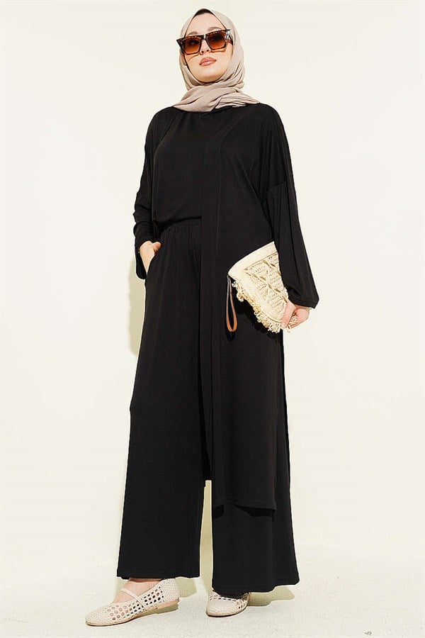 Crew Neck Loose 3 Piece Set, Black