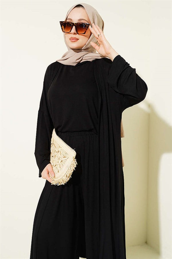 Crew Neck Loose 3 Piece Set, Black