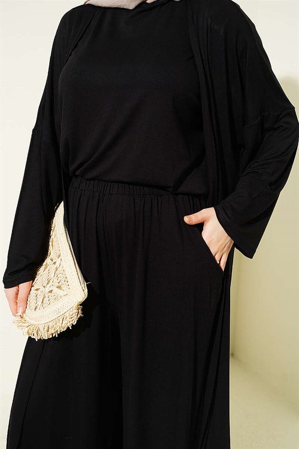 Crew Neck Loose 3 Piece Set, Black