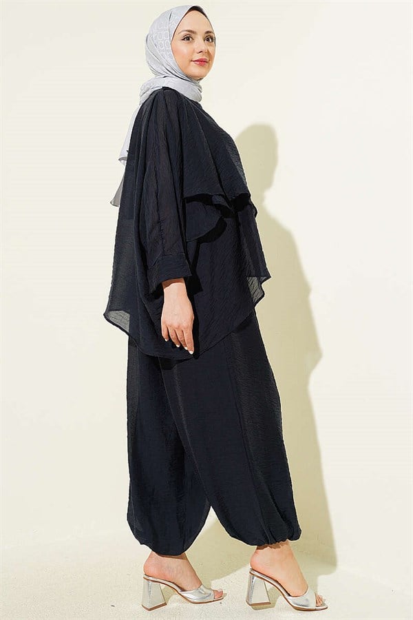 Crew Neck Trousers 2 Piece Set, Navy Blue