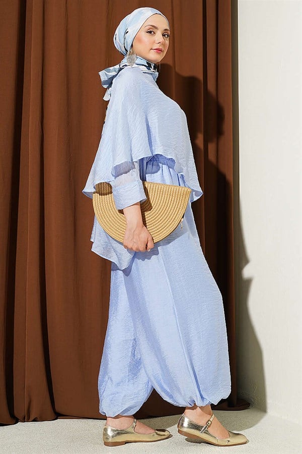 Crew Neck Trousers 2 Piece Set, Blue