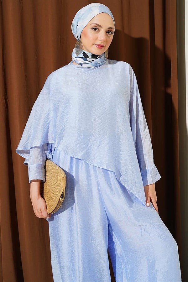 Crew Neck Trousers 2 Piece Set, Blue