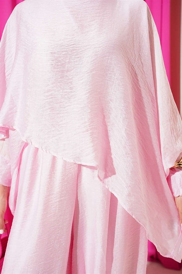Pink Crew Neck Harem Pants 2 Piece Set
