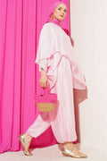 Pink Crew Neck Harem Pants 2 Piece Set
