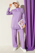 Two-Piece Set with Crew Neck and Stripe, Lilac