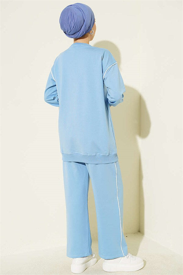 Crew Neck Striped Two-Piece Set, Blue