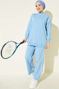 Crew Neck Striped Two-Piece Set, Blue