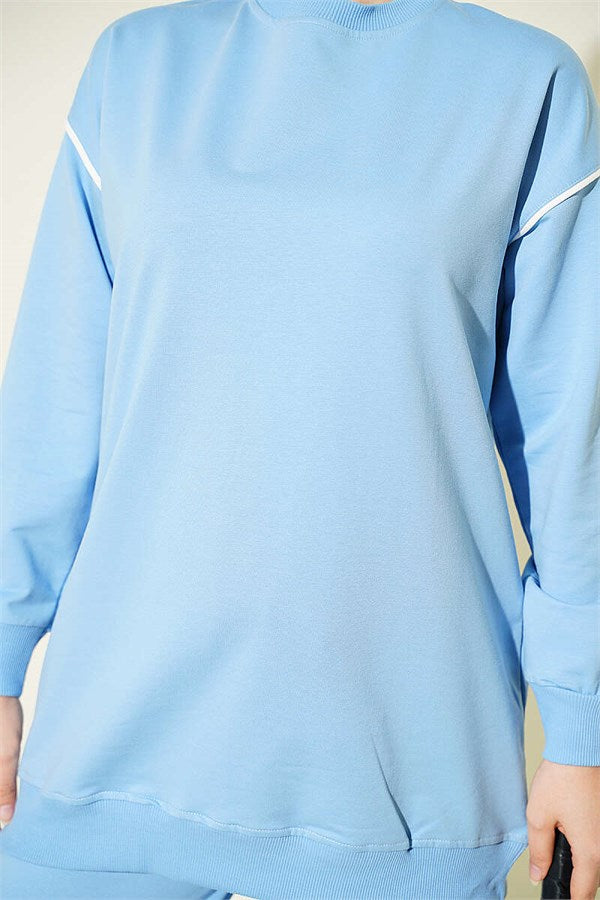 Crew Neck Striped Two-Piece Set, Blue