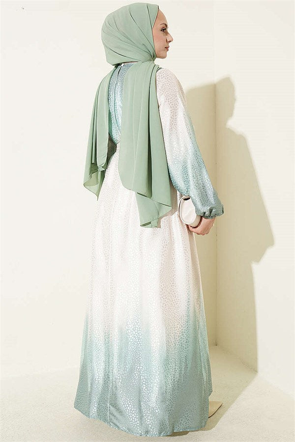 Crew Neck Stone Jacquard Dress Mint