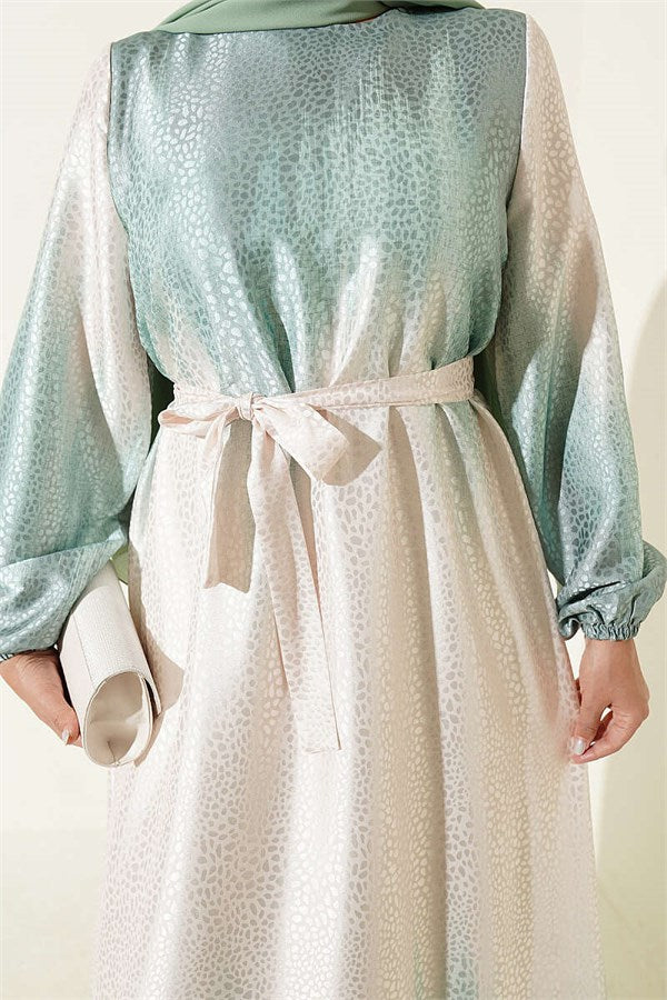 Crew Neck Stone Jacquard Dress Mint