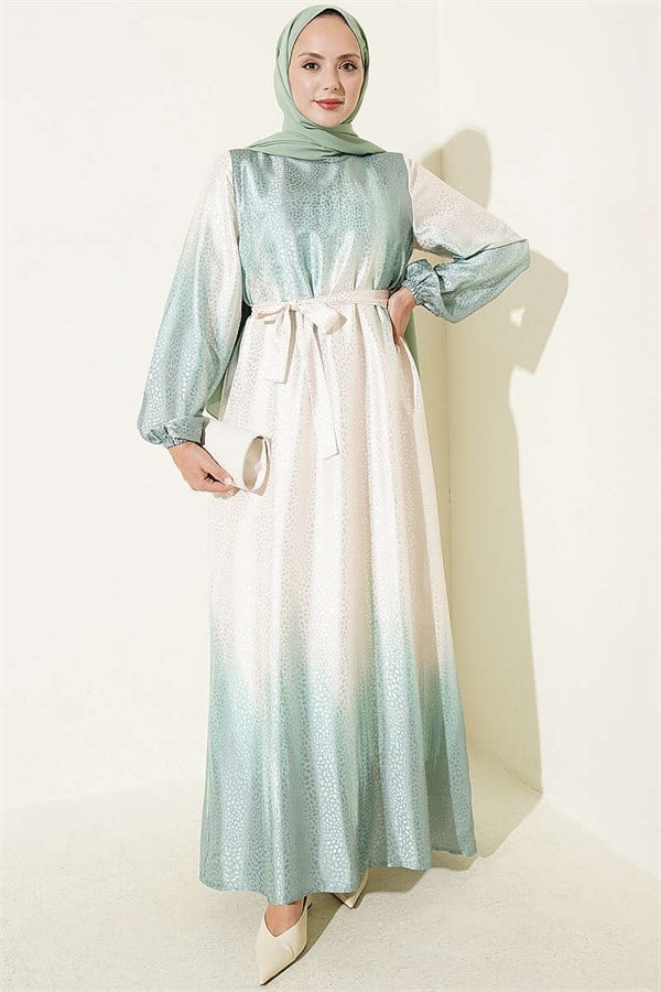 Crew Neck Stone Jacquard Dress Mint