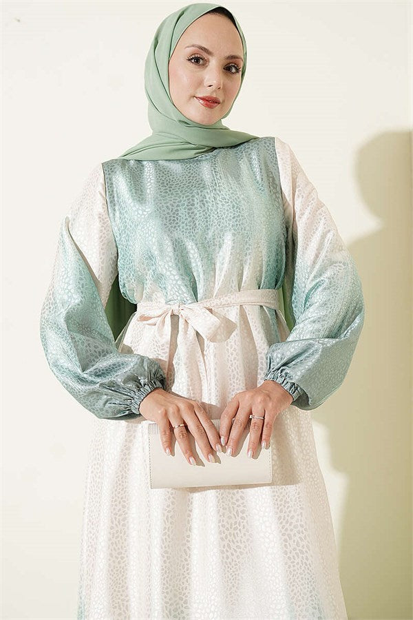 Crew Neck Stone Jacquard Dress Mint