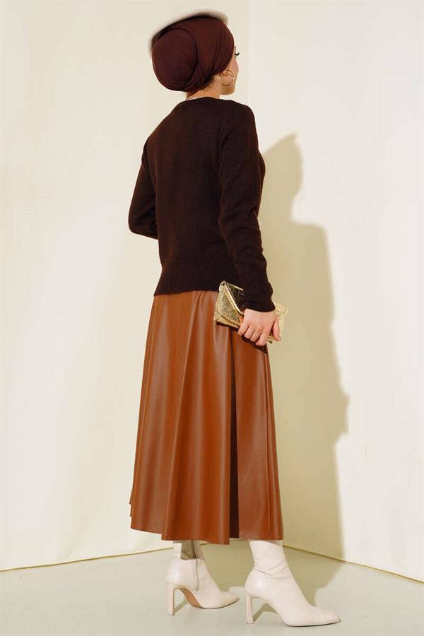 Crew Neck Knitted Sweater Brown