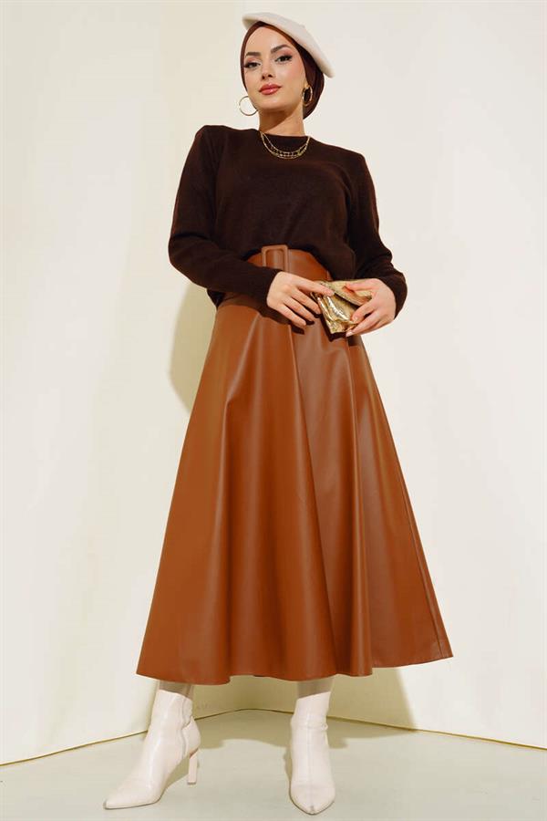 Crew Neck Knitted Sweater Brown
