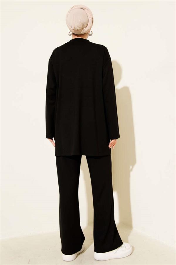 Crew Neck Side Tie 2 Piece Set Black