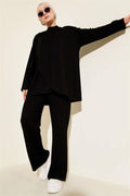 Crew Neck Side Tie 2 Piece Set Black