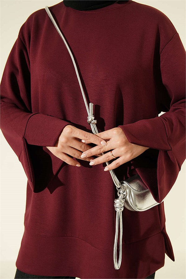 Bicycle Collar Tunic with Slit Detail, Burgundy