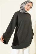 Crew Neck Tunic with Slit Detail, Dark Gray