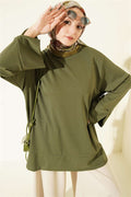 Crew Neck Tunic with Slit Detail, Khaki