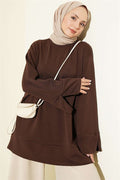 Crew Neck Tunic with Slit Detail, Brown