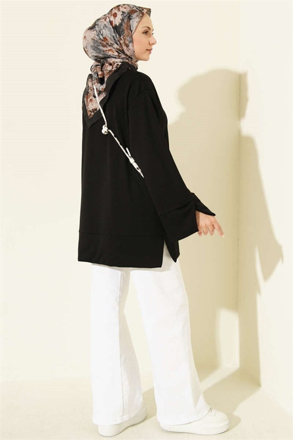 Crew Neck Tunic with Slit Detail, Black
