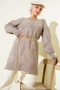 Crew Neck Soft Side Slit Knitwear Tunic Mink