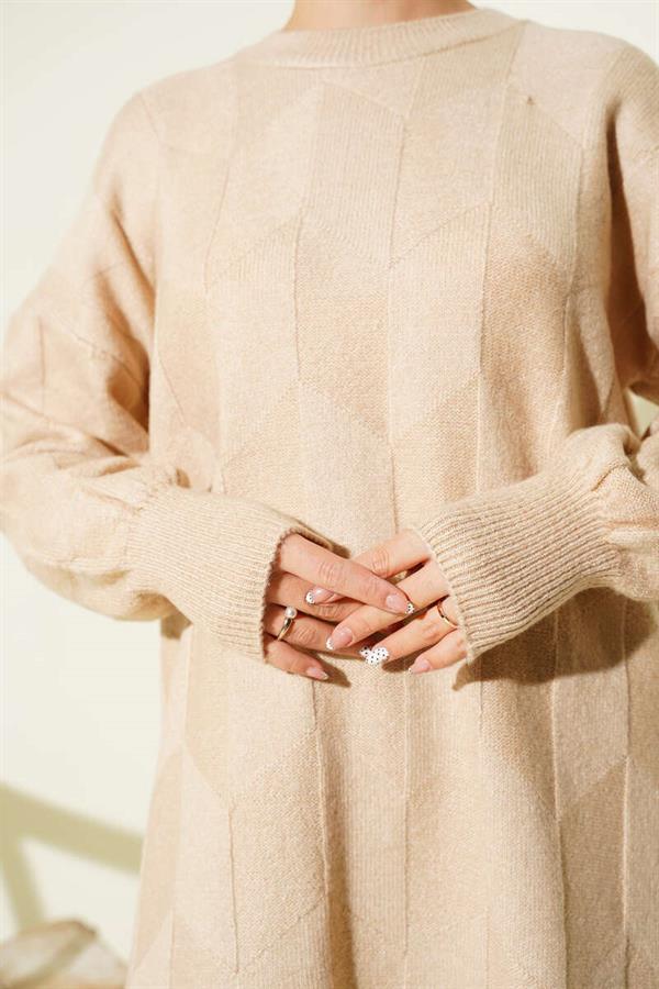 Crew Neck Soft Side Slit Knit Tunic Latte