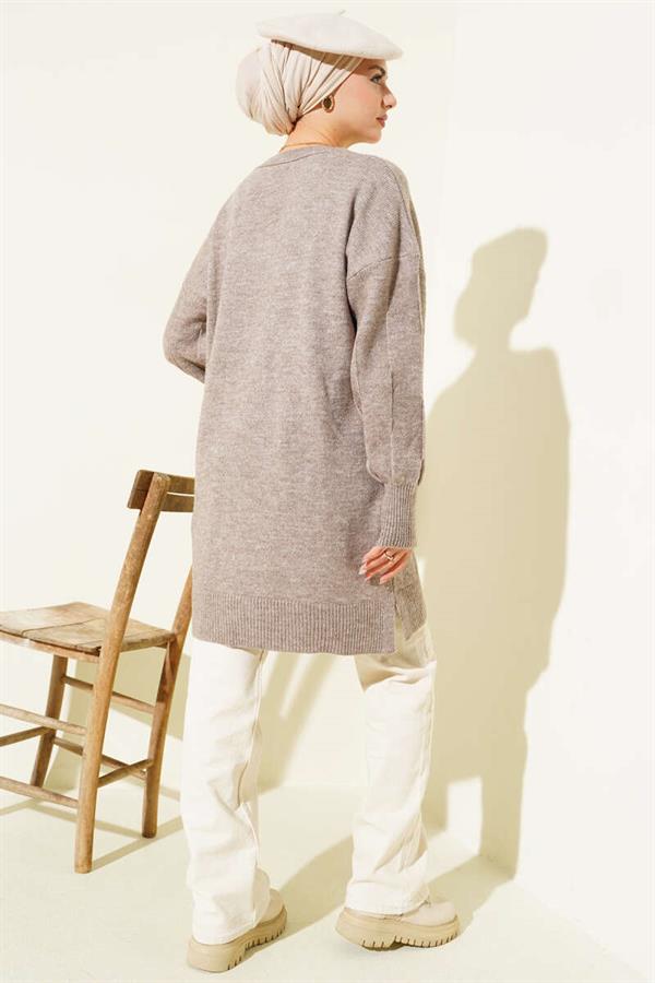 Crew Neck Soft Side Slit Knitwear Tunic Mink