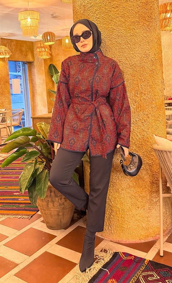 Ethnic Pattern Quilted Jacket with Piping -11