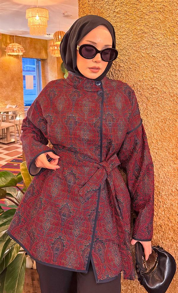 Ethnic Pattern Quilted Jacket with Piping -11