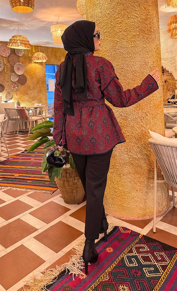 Ethnic Pattern Quilted Jacket with Piping -11