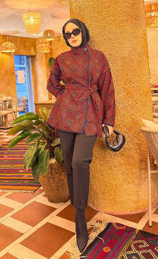 Ethnic Pattern Quilted Jacket with Piping -11