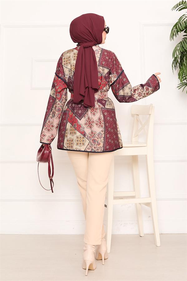 Ethnic Pattern Quilted Jacket with Piping -13