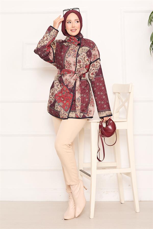 Ethnic Pattern Quilted Jacket with Piping -13