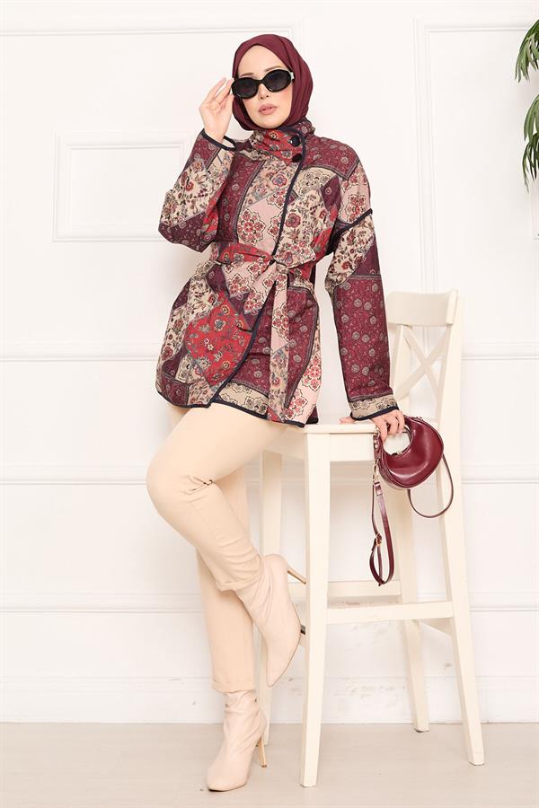 Ethnic Pattern Quilted Jacket with Piping -13