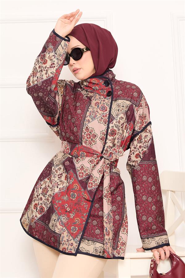 Ethnic Pattern Quilted Jacket with Piping -13