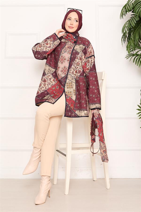 Ethnic Pattern Quilted Jacket with Piping -13