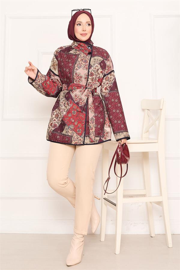 Ethnic Pattern Quilted Jacket with Piping -13