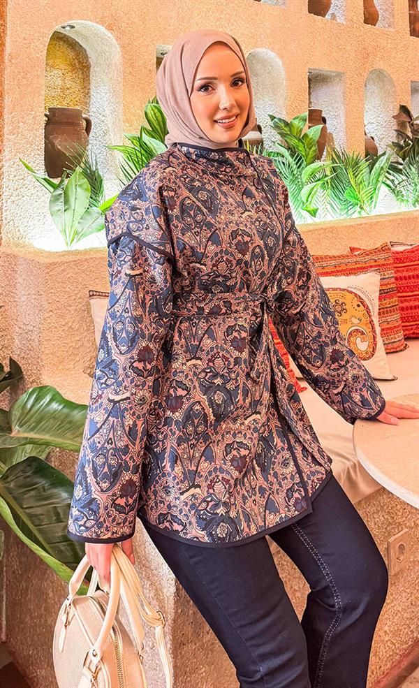 Ethnic Pattern Quilted Jacket with Piping -15
