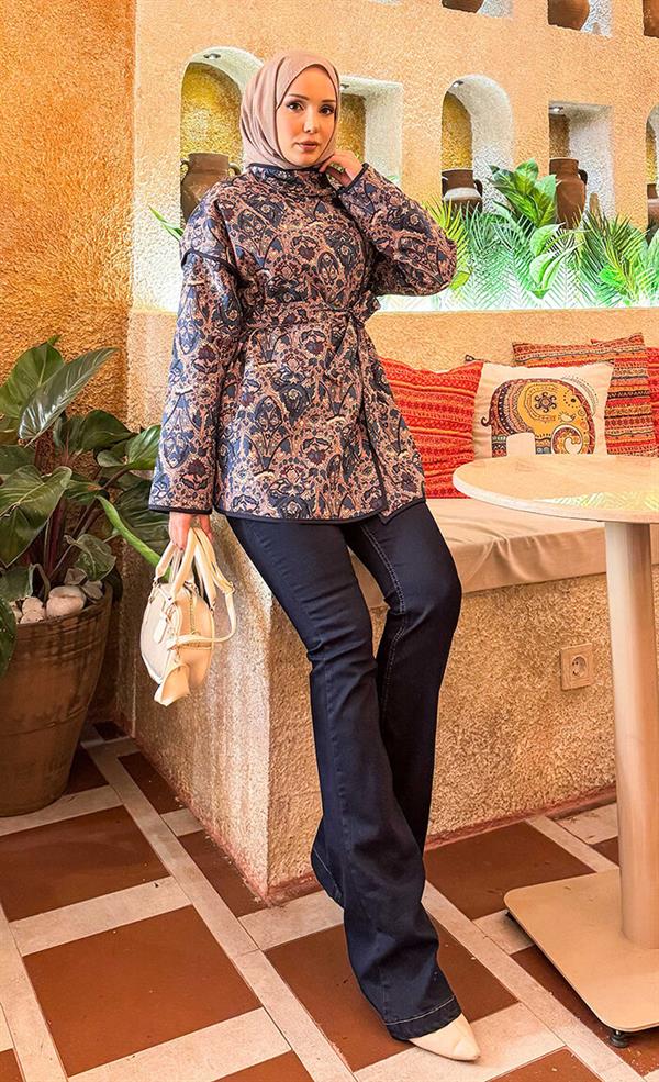 Ethnic Pattern Quilted Jacket with Piping -15